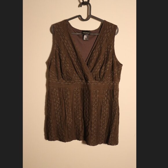 Lane Bryant, brown sleeveless tunic top with waist band, textured fabric 14/16 - Picture 8 of 8